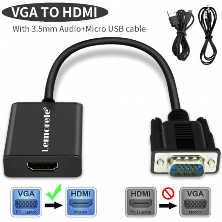 Adaptateur 1080P 60Hz VGA Mâle vers HDMI Femelle Convertisseur avec Audio et Câble de Recharge USB