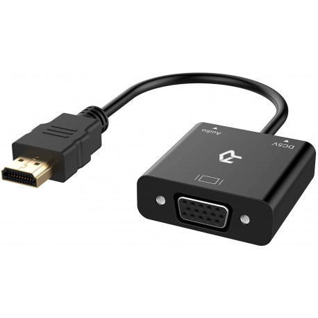 Rankie Adaptateur HDMI vers VGA avec Câble Micro USB et Câble Audio, Male à Female, Full HD 1080P, Noir
