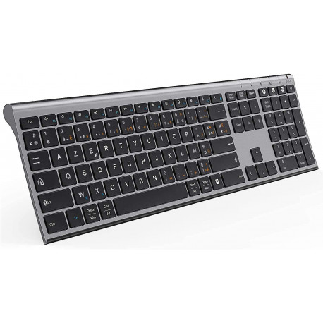 Clavier sans Fil Multi-dispositifs avec 3 Canal Bluetooth jelly comb, Clavier AZERTY Ultra-Mince Rechargeable