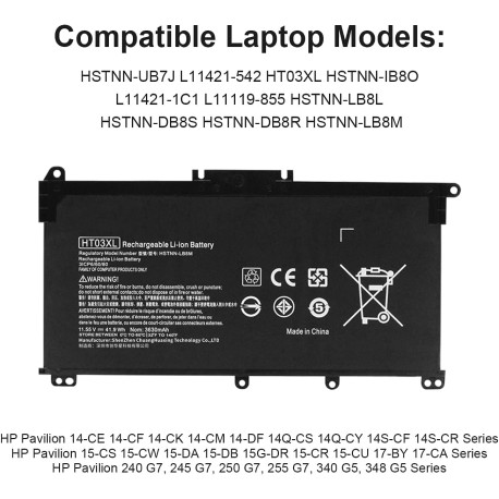 Batterie pour HP Pavilion 14-CD 14-CE 14-CF 14-CK 14-cm 14-DH 14Q-CS 14Q-CY 14S-CF 15-CS 15-DA 15-DB 15-DW 17-by 17-CA HP 250 G7